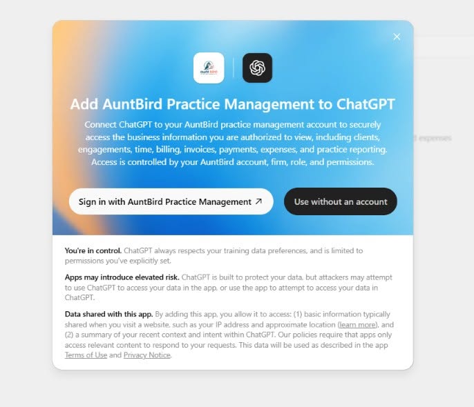 AuntBird Practice Management is now available as a published ChatGPT plugin.